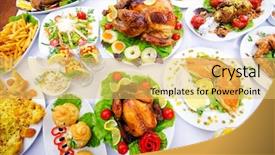  Presentation with wedding banquet table - Cool new slides with wedding banquet - table served with tasty meals backdrop and a yellow colored foreground
