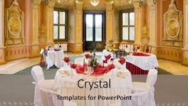  Presentation with banquet - Slides featuring wedding banquet - tables set for a festive background and a soft green colored foreground