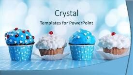  Presentation with cupcakes - PPT theme consisting of mariage bleu - tasty cupcakes on table background and a sky blue colored foreground