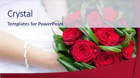 Presentation with bride and groom at wedding - PPT layouts having wedding bouquet of bride's hands background and a sky blue colored foreground