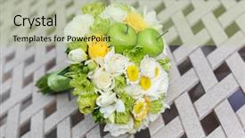  Presentation with wedding roses - Colorful PPT layouts enhanced with wedding bouquet of roses chrysanthemum and freesia flowers backdrop and a yellow colored foreground