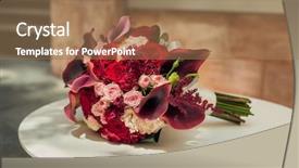  Presentation with wedding banquet table - Audience pleasing theme consisting of wedding bouquet on the table backdrop and a coral colored foreground