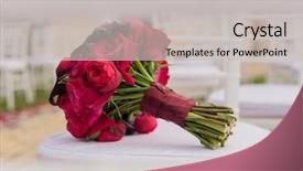  Presentation with white wedding - PPT layouts with wedding bouquet on white chair background and a light gray colored foreground