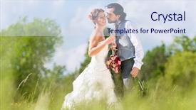  Presentation with sparkling wine - Presentation design having wedding bride and groom toasting background and a  colored foreground