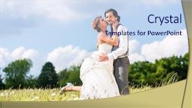  Presentation with sparkling wine - Colorful slides enhanced with wedding bride and groom toasting with sparkling wine outside on field backdrop and a sky blue colored foreground