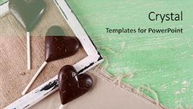  Presentation with heart shaped book page - Beautiful presentation theme featuring wedding burlap - chocolate heart shaped candies backdrop and a mint green colored foreground