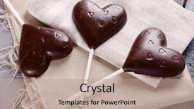  Presentation with chocolate - Theme enhanced with wedding burlap - chocolate heart shaped candies background and a coral colored foreground