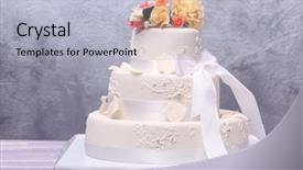  Presentation with cake - PPT theme featuring wedding cake decorated with flowers background and a light blue colored foreground