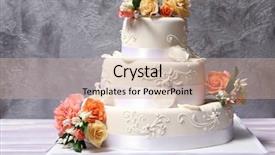  Presentation with slice of decorated cake - Presentation theme consisting of wedding cake decorated with flowers background and a soft green colored foreground