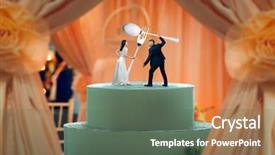  Presentation with cutlery - Slide deck enhanced with wedding cake figurines hold huge background and a dark gray colored foreground