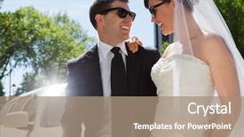  Presentation with married couple hearts - Slide deck enhanced with groom wears - happy married couple wearing sunglasses background and a coral colored foreground