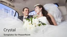  Presentation with married couple - Cool new presentation with just married joyful young couple inside limo backdrop and a light gray colored foreground