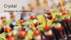  Presentation with food fish - Theme featuring wedding catering event - buffed food closeup of fruits background and a coral colored foreground