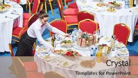  Presentation with catering - Cool new PPT layouts with wedding catering event - restaurant waitress serving table backdrop and a coral colored foreground