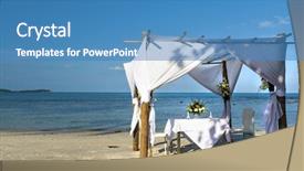  Presentation with tropical wedding - Cool new PPT theme with exotic places - wedding ceremony dining place backdrop and a teal colored foreground
