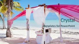  Presentation with beach wedding - PPT theme enhanced with wedding ceremony on the beach background and a light blue colored foreground
