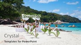  Presentation with beach wedding - PPT layouts having wedding-ceremony-on-the-famous background and a light gray colored foreground