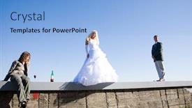  Presentation with wedding - Audience pleasing PPT theme consisting of wedding-couple-and-sorrowful-girlfriend backdrop and a light blue colored foreground