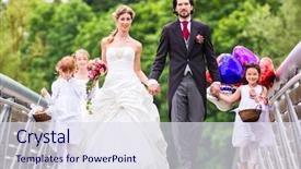  Presentation with flower wedding - Colorful slide deck enhanced with wedding couple bride and groom backdrop and a sky blue colored foreground