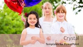  Presentation with flower wedding - Presentation theme enhanced with wedding couple bride and groom with flower children or bridesmaid in white dress and flower baskets background and a lemonade colored foreground