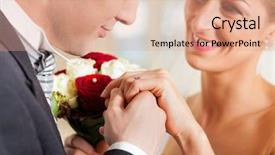  Presentation with marriage - Presentation theme having wedding couple giving promise of marriage the groom is kissing the hand of his bride background and a coral colored foreground