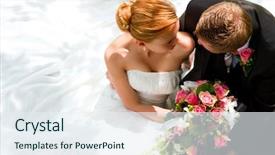  Presentation with bride - Slide deck featuring wedding couple hugging the bride background and a sky blue colored foreground