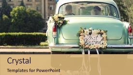  Presentation with married couple - Theme enhanced with wedding couple in car decorated background and a yellow colored foreground