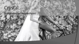  Presentation with pink wedding - Audience pleasing slides consisting of wedding couple looking at each other against wall covered with pink flowers backdrop and a light gray colored foreground