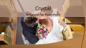  Presentation with marrying - Cool new slides with wedding couple marrying in church backdrop and a coral colored foreground