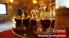  Presentation with wedding - Audience pleasing PPT theme consisting of wedding crowns on the table backdrop and a tawny brown colored foreground