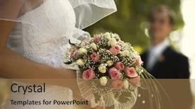  Presentation with focus - Theme featuring wedding day - bridal bouquet focus background and a coral colored foreground