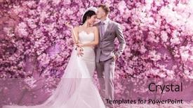  Presentation with flower on wall - PPT theme featuring wedding dress - romantic bridegroom kissing bride background and a coral colored foreground