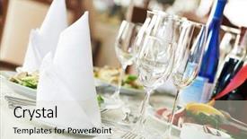  Presentation with bartender - Presentation design featuring fancy dinner - catering services background with snacks background and a  colored foreground