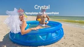  Presentation with beach wedding - Audience pleasing PPT theme consisting of wedding fun - young and beautiful newly-married couple backdrop and a  colored foreground