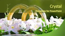  Presentation with golden car - Theme featuring wedding golden rings with bells background and a tawny brown colored foreground