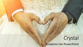  Presentation with new family new born - Presentation enhanced with wedding heart of man hands background and a  colored foreground