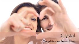  Presentation with college education happy smiling - PPT theme enhanced with wedding hearts - happy smiling couple in love background and a coral colored foreground
