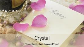  Presentation with flower wedding - Colorful PPT layouts enhanced with wedding invitation next to champagne backdrop and a soft green colored foreground