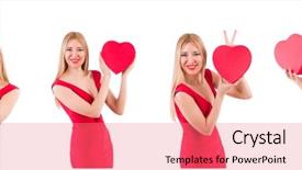  Presentation with white - Audience pleasing slides consisting of wedding montage - woman with giftbox isolated backdrop and a coral colored foreground