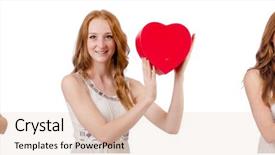  Presentation with wedding montage - Theme with wedding montage - young woman with giftbox isolated background and a lemonade colored foreground