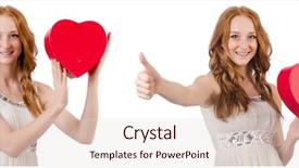  Presentation with wedding montage - PPT theme with wedding montage - young woman with giftbox isolated background and a lemonade colored foreground