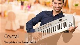  Presentation with indoor location - Audience pleasing presentation design consisting of wedding music - young man holding piano indoor backdrop and a  colored foreground