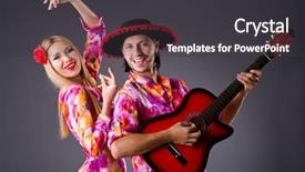  Presentation with spanish cuban cultural - PPT theme consisting of pop dancer - spanish pair playing guitar background and a dark gray colored foreground