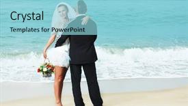  Presentation with tropical wedding - Slides with wedding on the tropical beach background and a light blue colored foreground