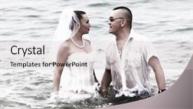  Presentation with tropical wedding - PPT theme featuring wedding on the tropical beach background and a soft green colored foreground