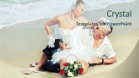  Presentation with tropical wedding - Presentation theme having wedding on the tropical beach background and a sky blue colored foreground