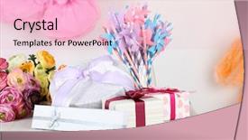  Presentation with wedding banquet table - Cool new theme with wedding or birthday gifts backdrop and a lemonade colored foreground