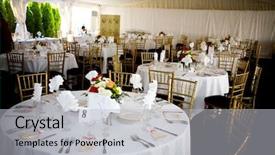  Presentation with catering - Presentation design featuring wedding or catered social event background and a light gray colored foreground