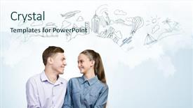  Presentation with conceptual framework - Audience pleasing slides consisting of wedding planning - conceptual image of young couple backdrop and a sky blue colored foreground