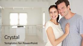  Presentation with new home - Presentation theme enhanced with wedding planning - couple in new home background and a soft green colored foreground